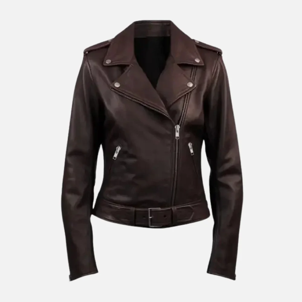 Women’s Biker Leather Jacket Dark Brown