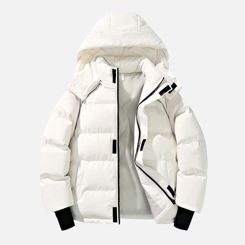 BADHUB Unisex's Down Hooded Jacket Windproof Thicken Couple Winter Coat Solid Color Zipper Puffer Jacket with Pockets Winter Clearance