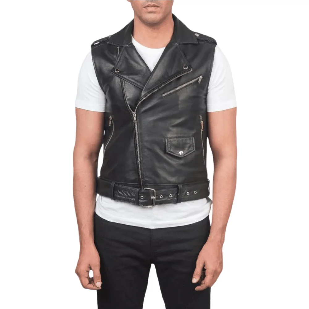 Sullivan Black Leather Biker Vest