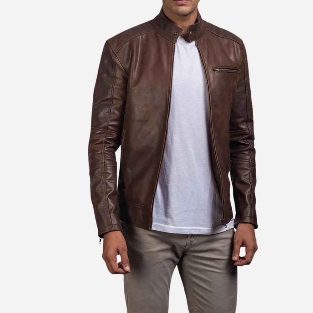 Dean Brown Leather Biker Jacket