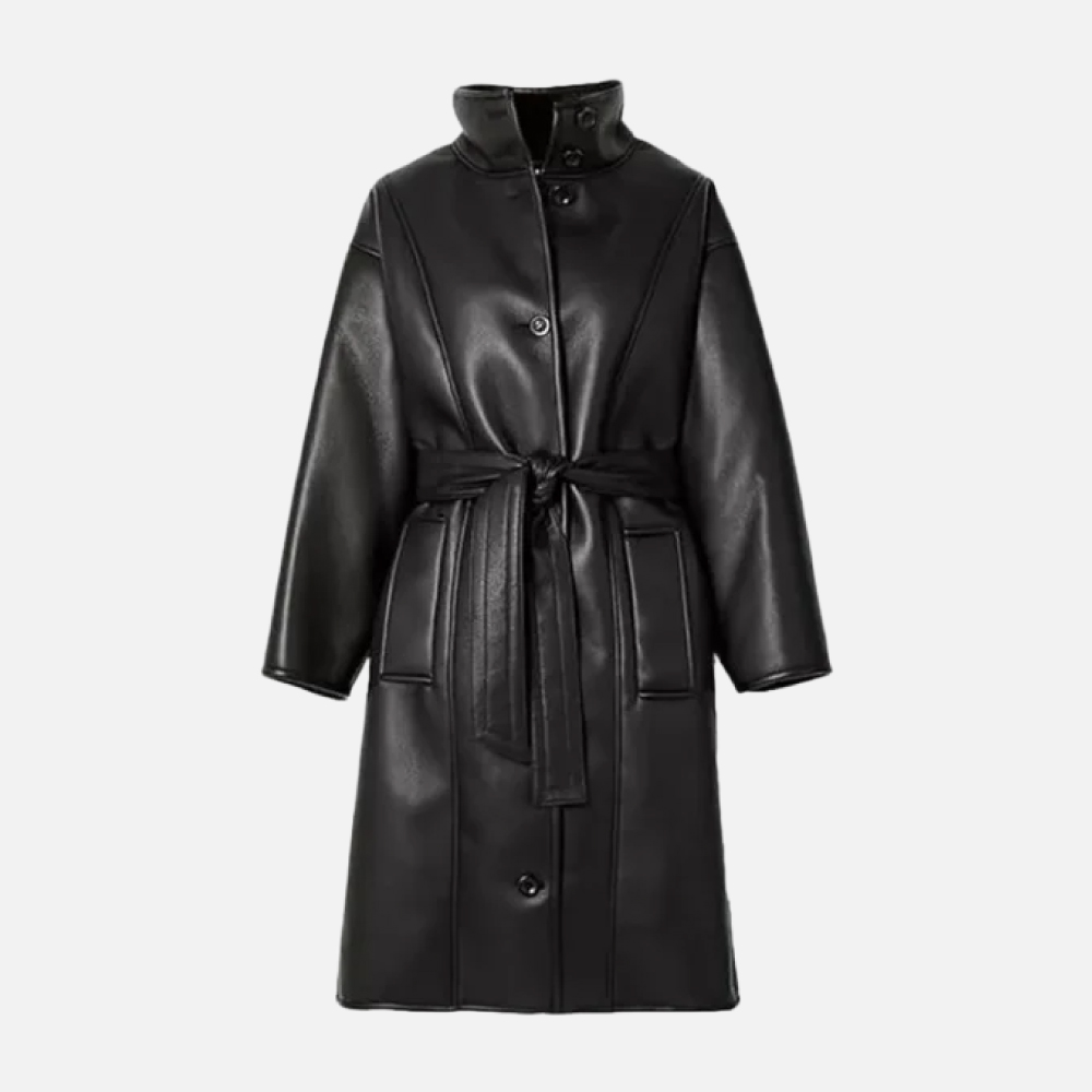 Stylish Knee Length Leather Overcoat