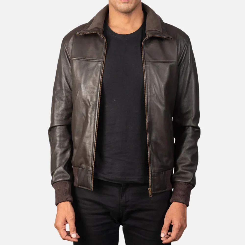 Air Rolf Brown Leather Bomber Jacket