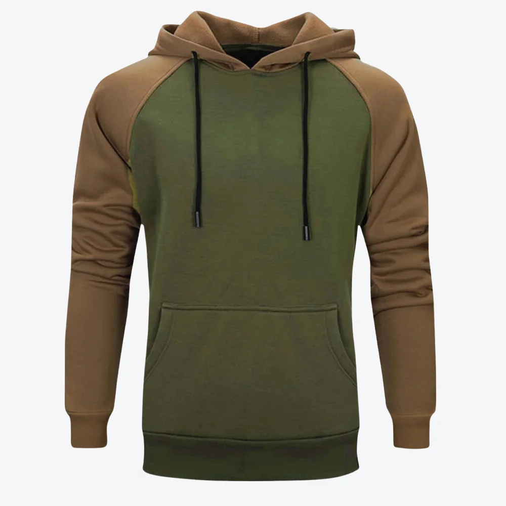 Domuza Hoodies Men Cotton Long Sleeve Drawstring Sweatshirt Fall Winter Fashion Casual Color Brown Baggy Pullover Top with Kanga Pocket Olive Green