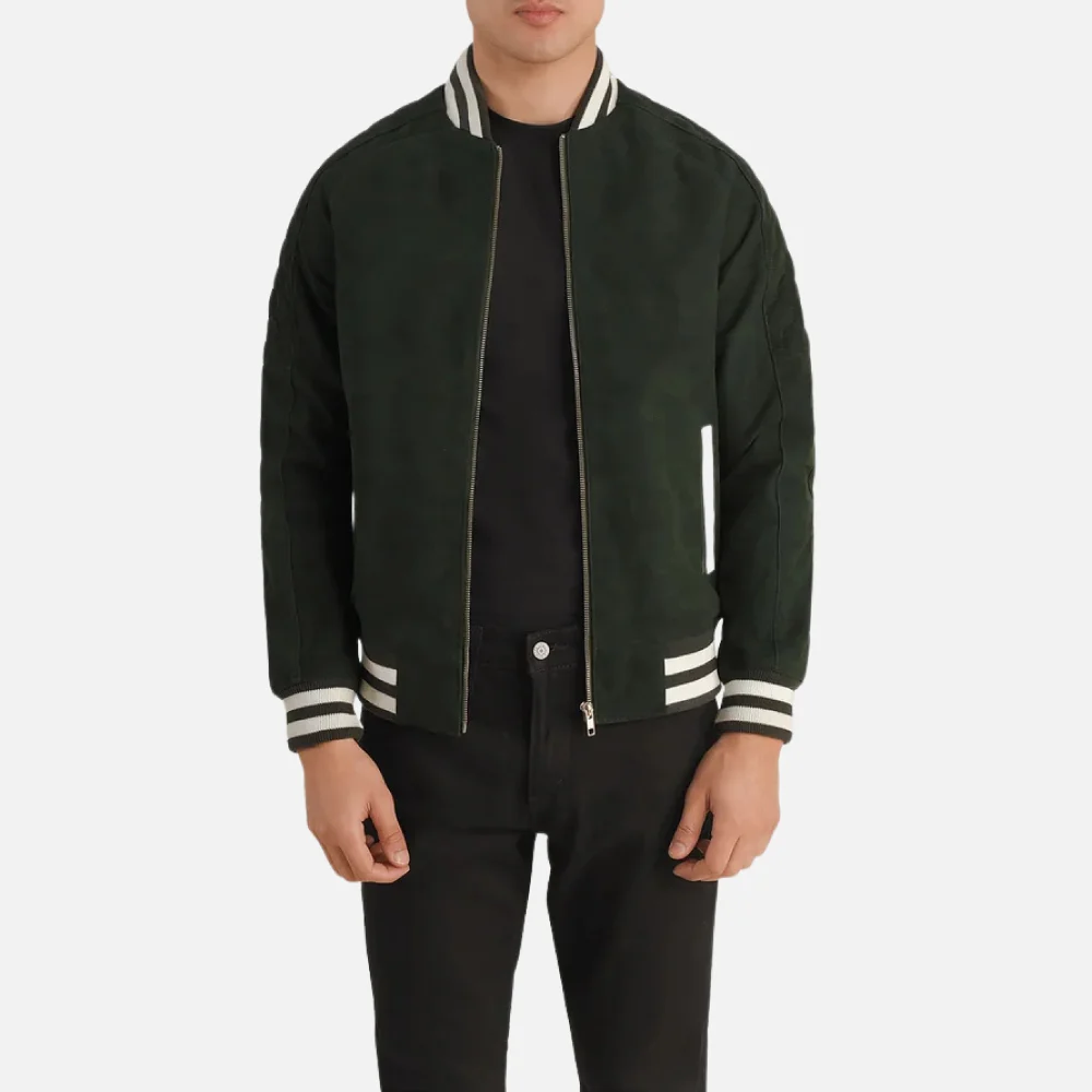 Pascal Green Suede Varsity Jacket