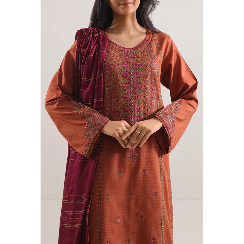 SAYA Original Luxury Pret Embroidered Cotton Jacquard Stitched (Shirt/Trouser)