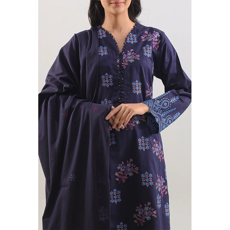 SAYA Original Luxury Pret Embroidered Slub Cotton Stitched 3 Piece