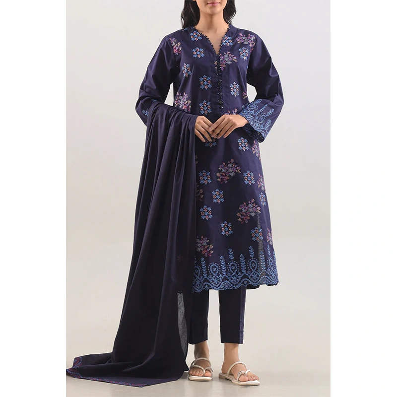 SAYA Original Luxury Pret Embroidered Slub Cotton Stitched 3 Piece