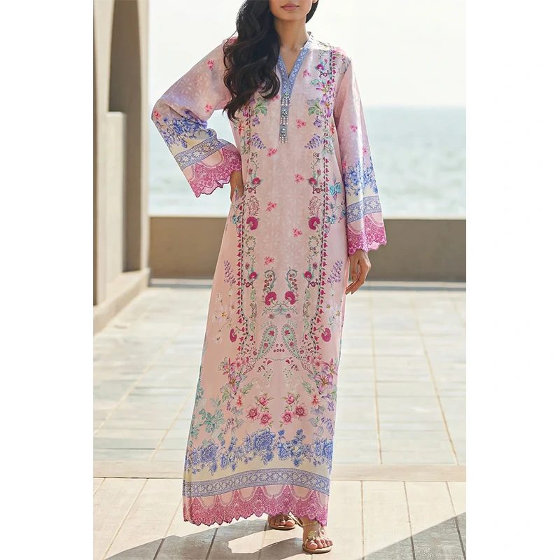 SAYA Original Printed Kaftaan Shamose Silk Stitched Dress