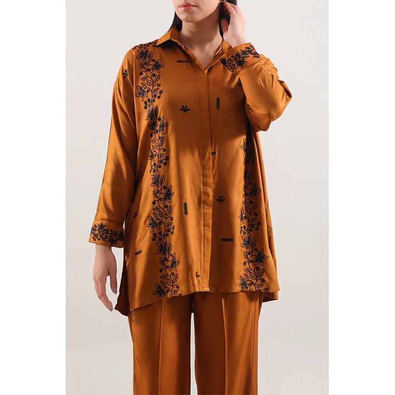 SAYA Original Solid Embroidered Dobby Crepe Stitched 2 Piece (Shirt/Trouser)