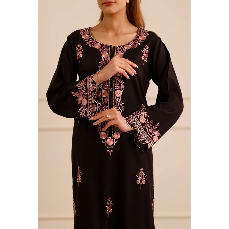 SAYA Original Solid Embroidered Zari Strip Stitched 2 Piece (Shirt/Trouser)